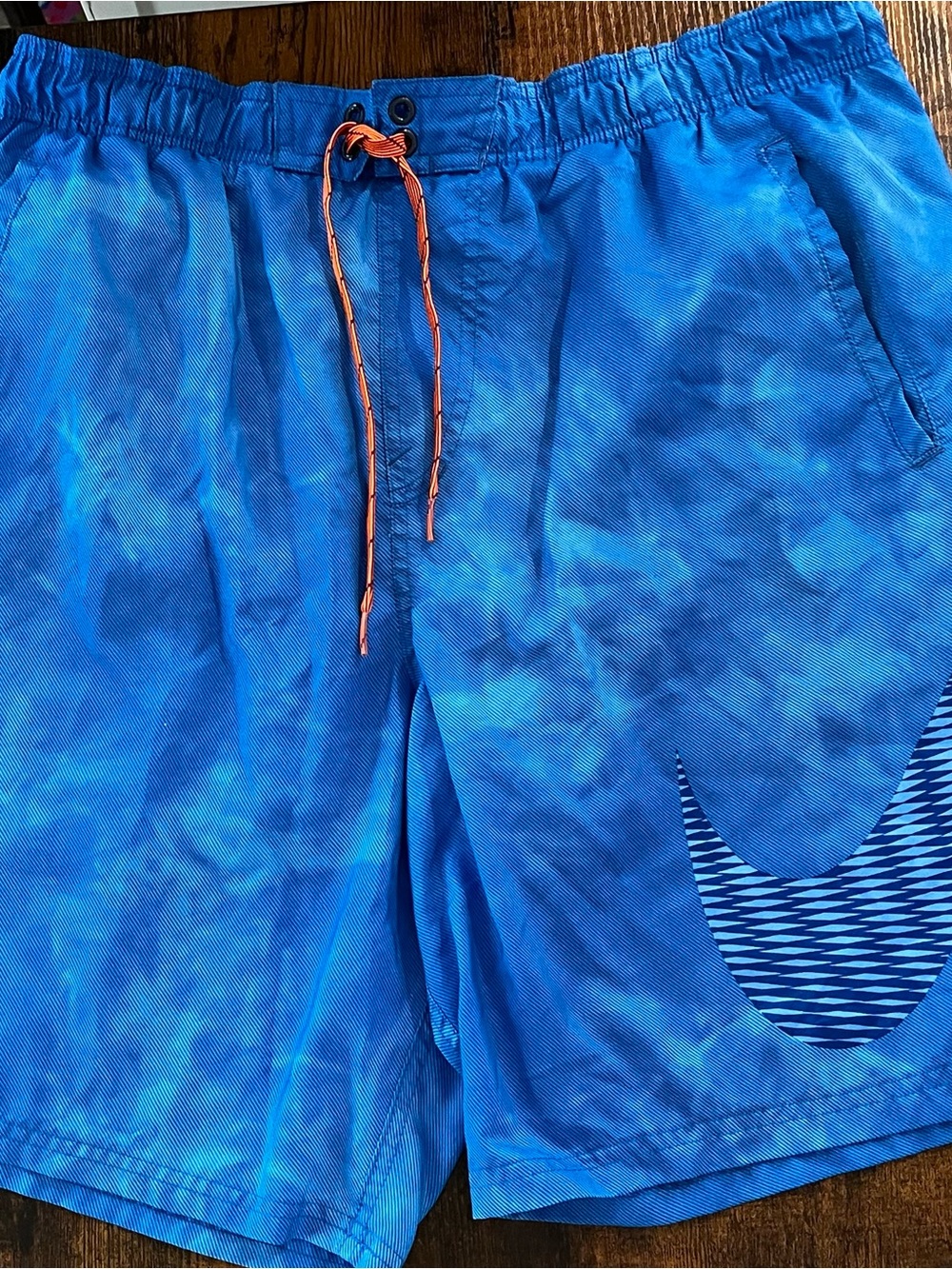 Nike Blue Swim Trunks with Orange Drawcord